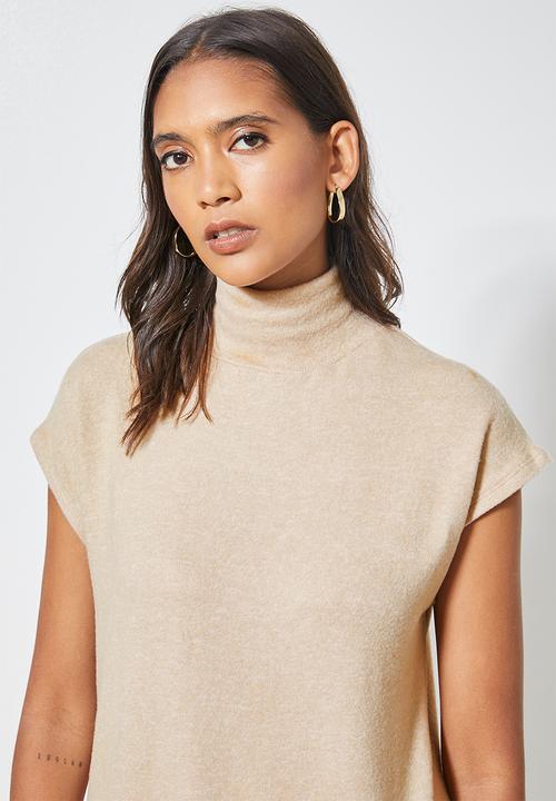 Superbalist - Cut & sew sleeveless poloneck top - beige 