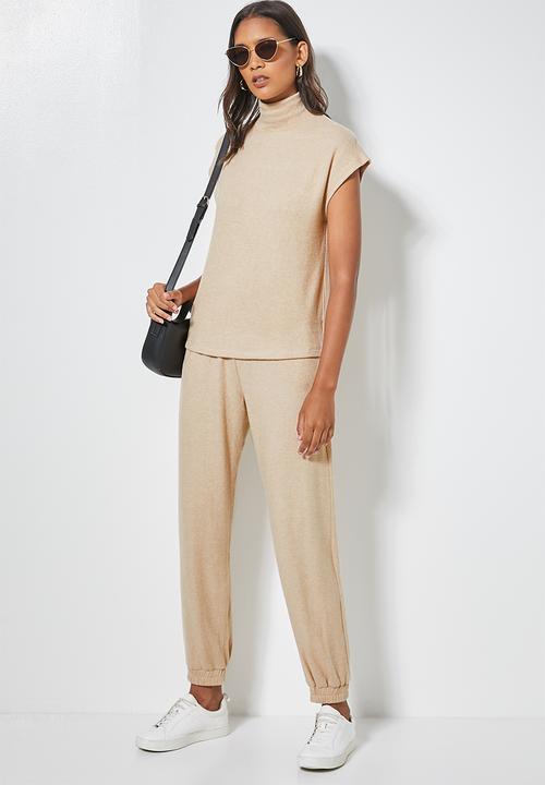 Superbalist - Cut & sew sleeveless poloneck top - beige 