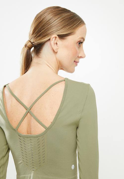 Cotton On - Lifestyle seamless open back long sleeve top - olive