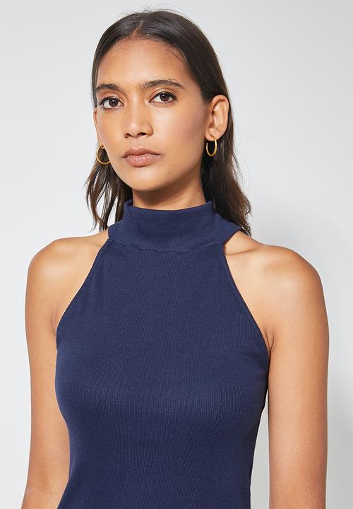 Superbalist - Single rib poloneck cutaway top - dark blue