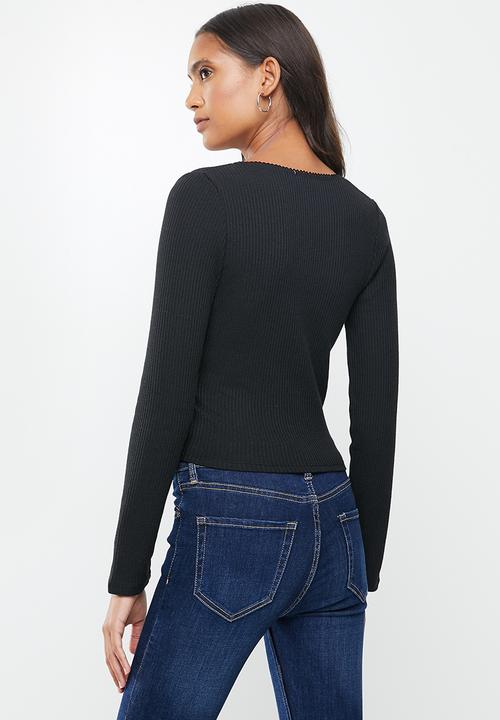 Cotton On - Wade wrap long sleeve top - black