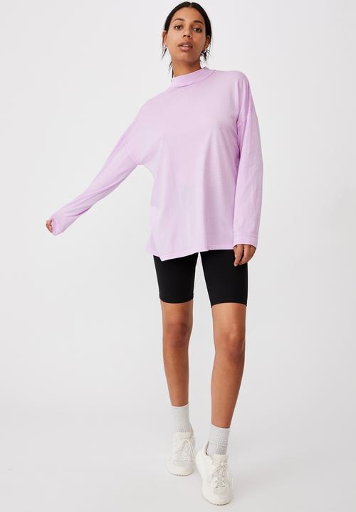 Cotton On - 90s Longline drop shoulder long sleeve top - washed lilac
