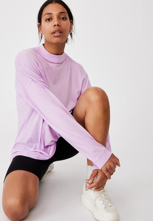 Cotton On - 90s Longline drop shoulder long sleeve top - washed lilac