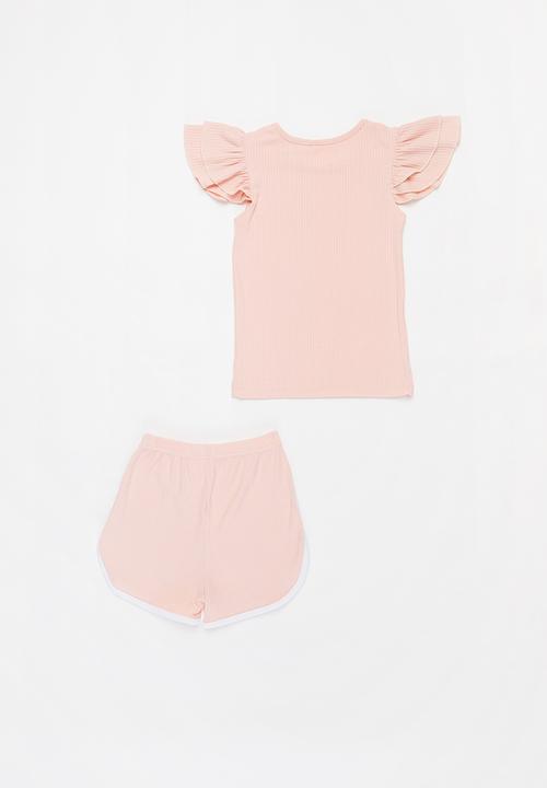 Pop Candy - Girls ruffle top & shorts set - pink