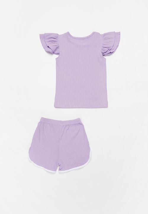 Pop Candy - Girls ruffle top & shorts set - purple