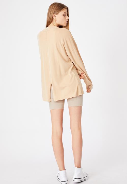 Cotton On - 90s Longline drop shoulder long sleeve top - sand