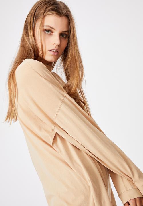 Cotton On - 90s Longline drop shoulder long sleeve top - sand