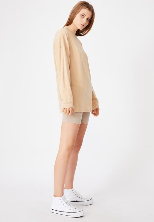 Cotton On - 90s Longline drop shoulder long sleeve top - sand