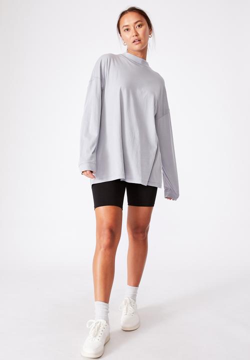 Cotton On - 90s Longline drop shoulder long sleeve top - grey 