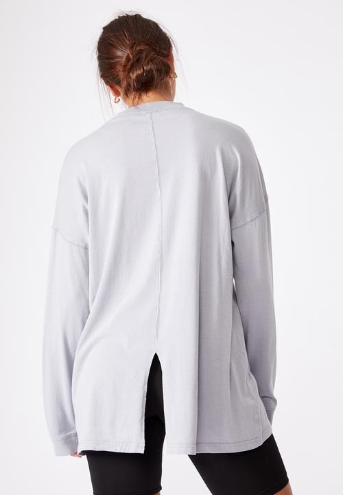 Cotton On - 90s Longline drop shoulder long sleeve top - grey 