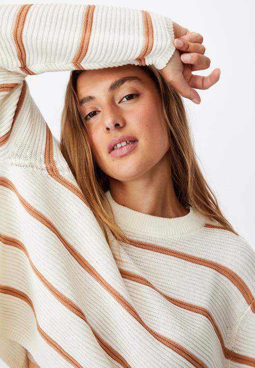 Cotton On - Cotton cropped pullover - white & brown 