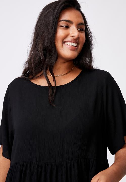 Cotton On - Curve good times babydoll mini dress - black
