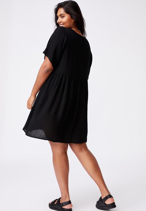 Cotton On - Curve good times babydoll mini dress - black