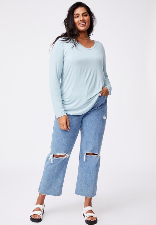 Cotton On - Curve Karly long sleeve top - light blue