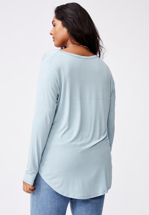 Cotton On - Curve Karly long sleeve top - light blue