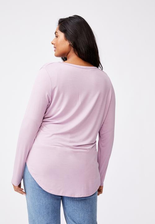 Cotton On - Curve Karly long sleeve top - soft mauve