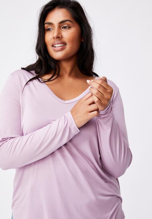 Cotton On - Curve Karly long sleeve top - soft mauve