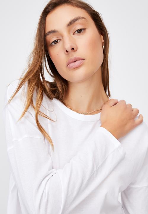 Cotton On - Oversized side split long sleeve top - white