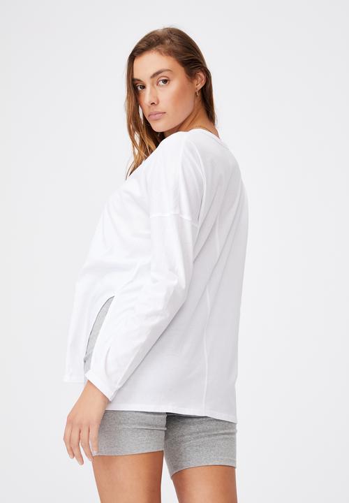 Cotton On - Oversized side split long sleeve top - white