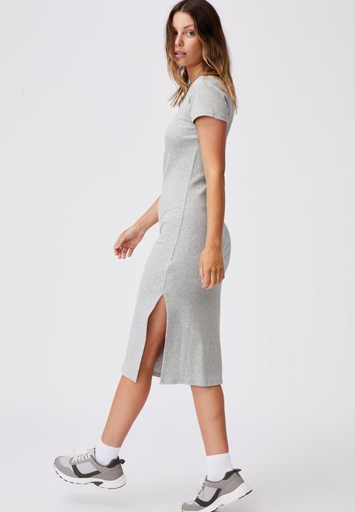 Cotton On - Essential split short sleeve midi dress - grey marle