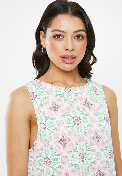 Glamorous - Tie back sleeveless shift dress - pink & mint