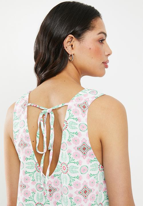 Glamorous - Tie back sleeveless shift dress - pink & mint