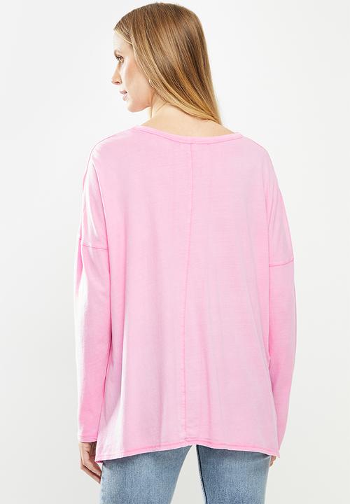Cotton On - Oversized side split long sleeve top - pink