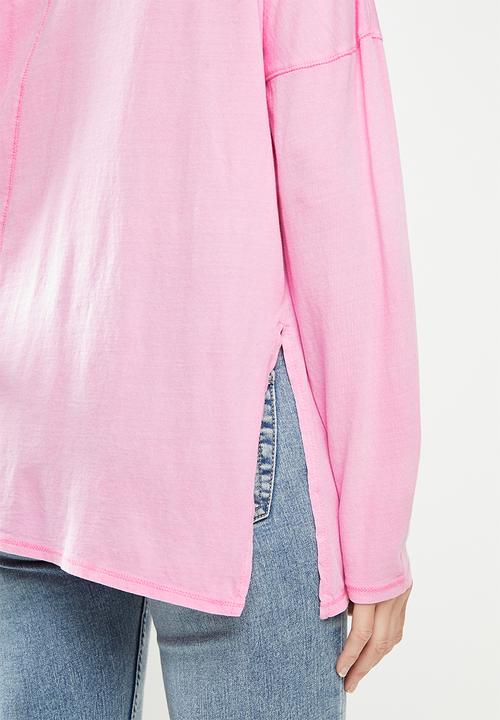 Cotton On - Oversized side split long sleeve top - pink