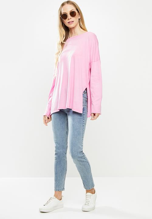 Cotton On - Oversized side split long sleeve top - pink