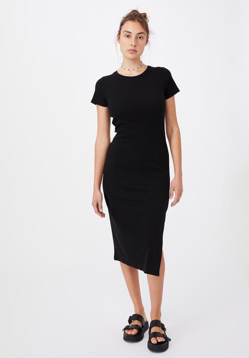 Cotton On - Essential split short sleeve midi dress - black