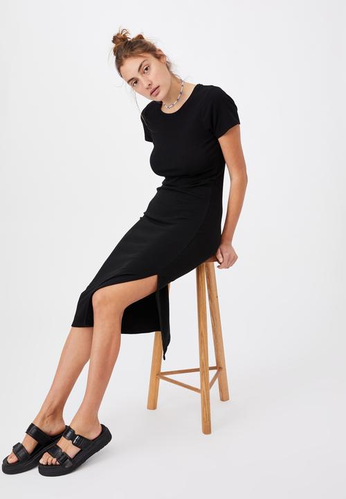 Cotton On - Essential split short sleeve midi dress - black