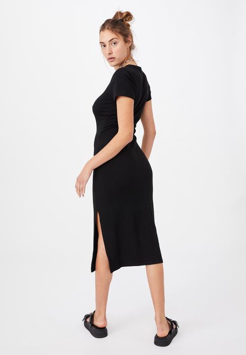 Cotton On - Essential split short sleeve midi dress - black