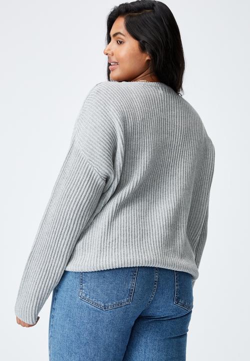 Cotton On - Curve riley cotton knit jumper - silver marle