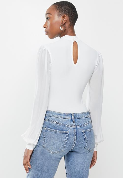 MILLA - Combo turtle neck bodysuit - white 