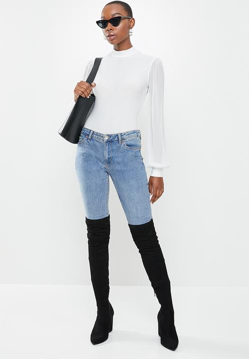 MILLA - Combo turtle neck bodysuit - white 