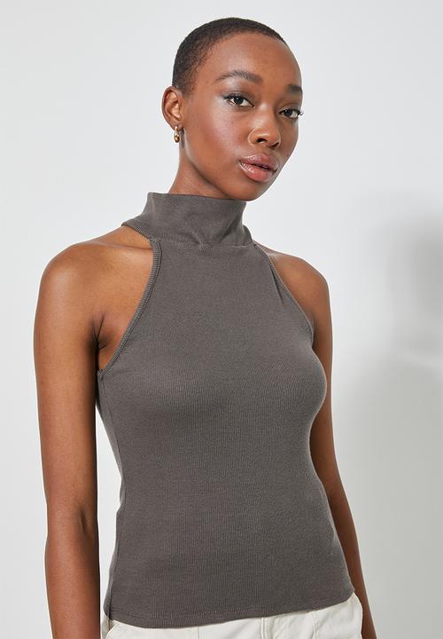 Superbalist - 2Pack lycra rib poloneck cutaway top - grey & khaki