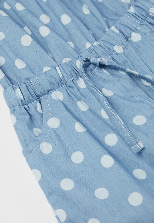 Pop Candy - Girls polka dot jumpsuit - blue & white