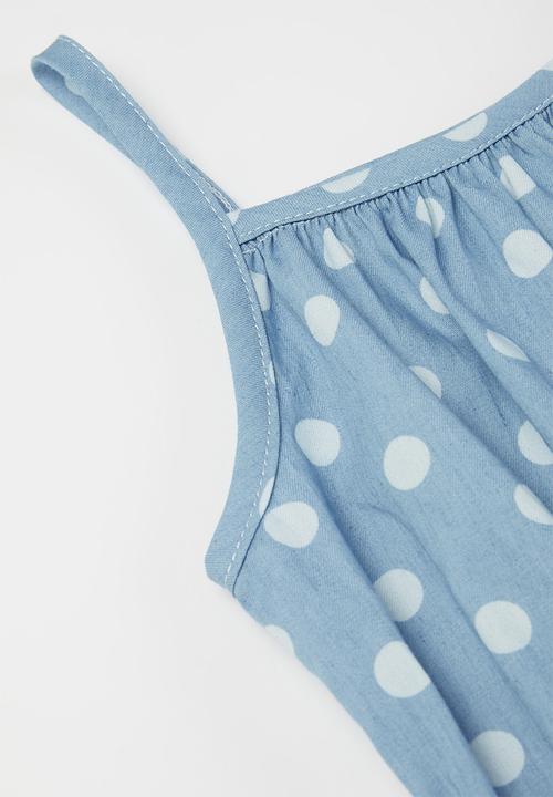Pop Candy - Girls polka dot jumpsuit - blue & white