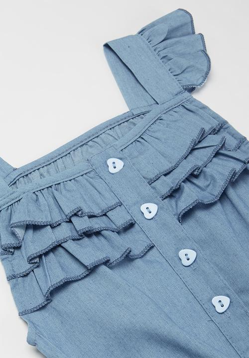 Pop Candy - Girls denim ruffle playsuit - blue
