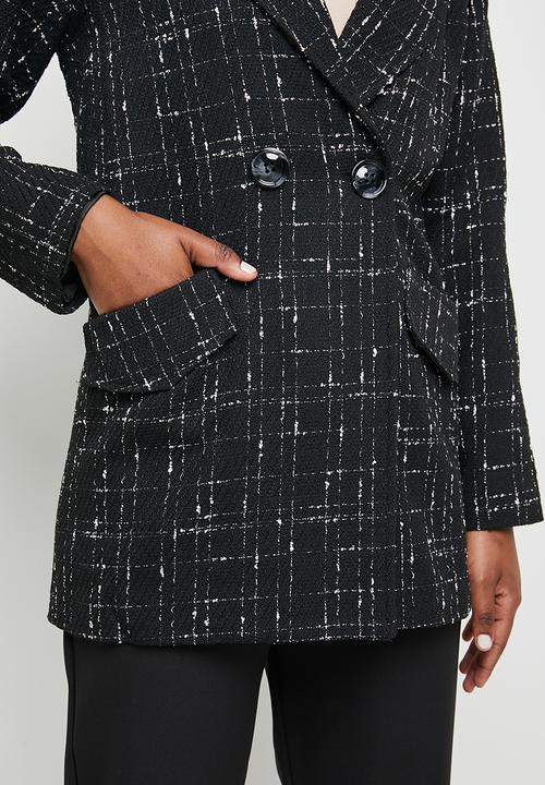 edit - Classic check melton coat - black