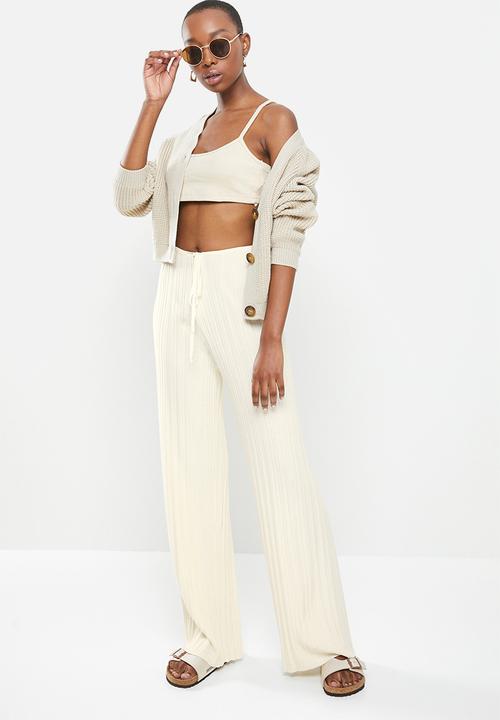 Factorie - Variegated rib wide leg pant - ivory