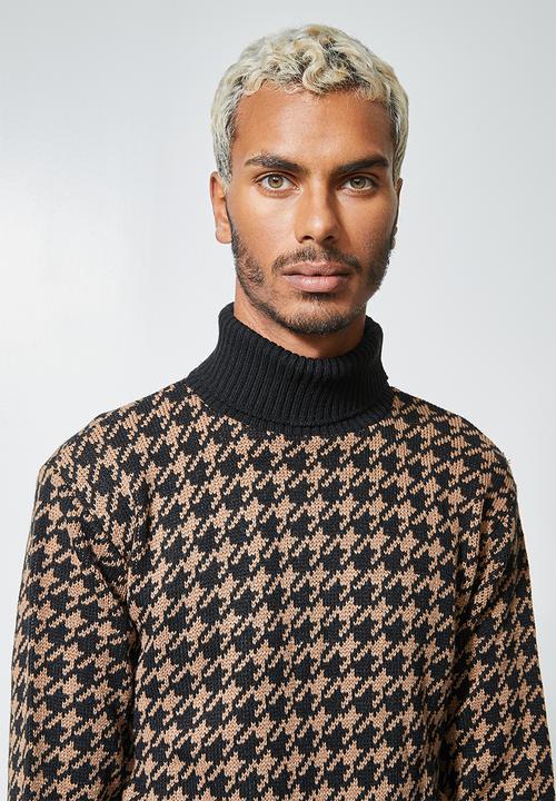 Superbalist - Pattern roll neck knit - brown & black