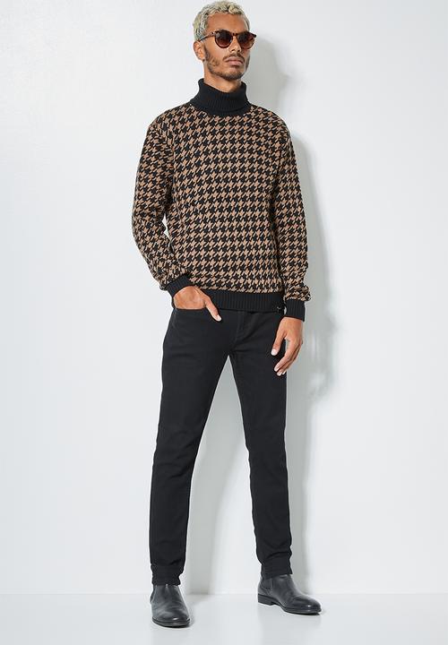 Superbalist - Pattern roll neck knit - brown & black