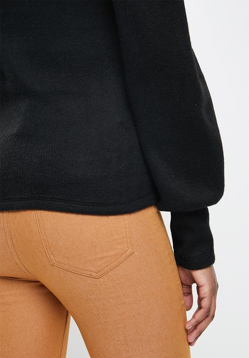 VELVET - Square neck soft touch puff sleeve top - black