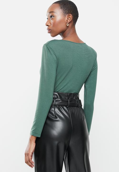 VELVET - Cowl neck bodysuit with shoulder pads - green 