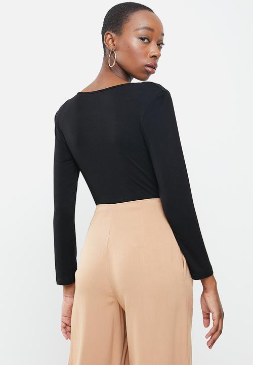 VELVET - Cowl neck bodysuit with shoulder pads - black
