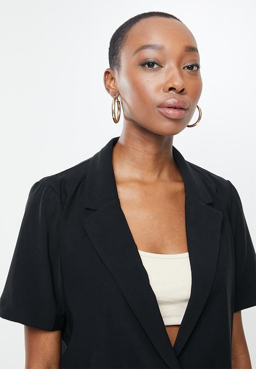 Cotton On - Ultimate short sleeve crop blazer - black