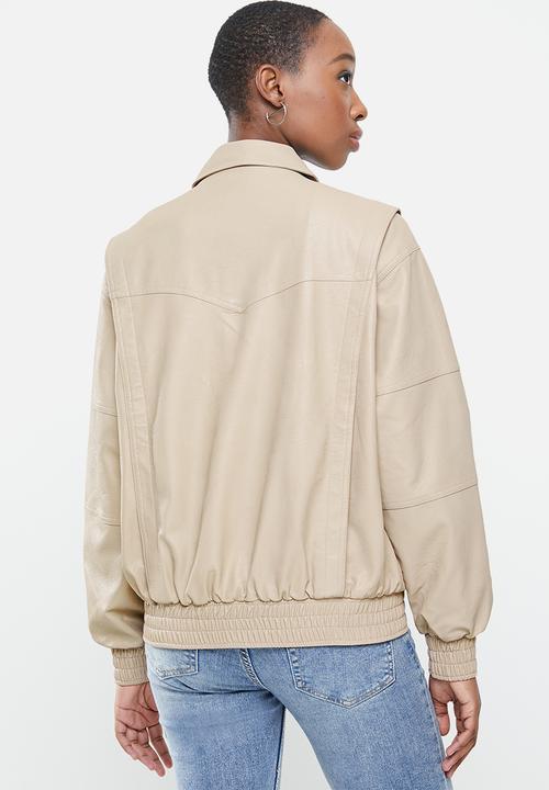 Cotton On - Vegan leather panelled biker - beige