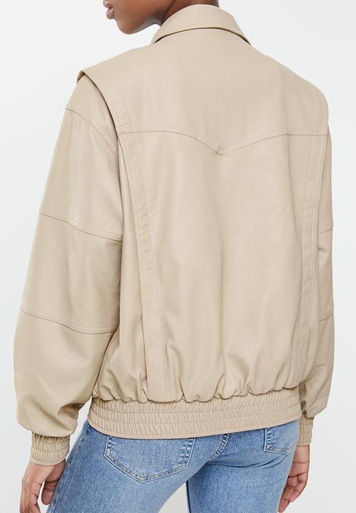 Cotton On - Vegan leather panelled biker - beige
