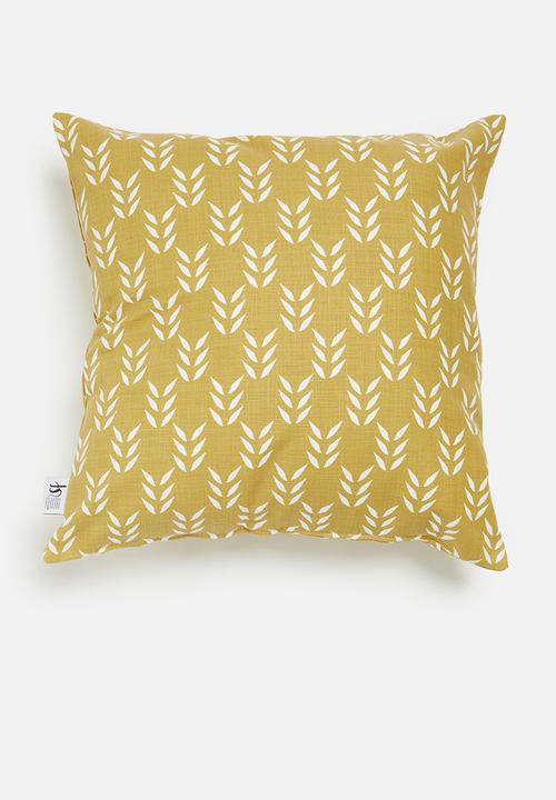 Sixth Floor - Sadie printed cushion cover - mustard & white
